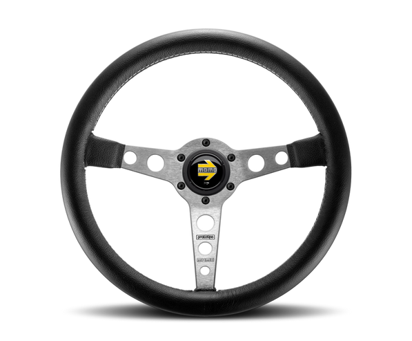 Momo Prototipo Steering Wheel 350 mm - Black Leather/Wht Stitch/Brushed Spokes