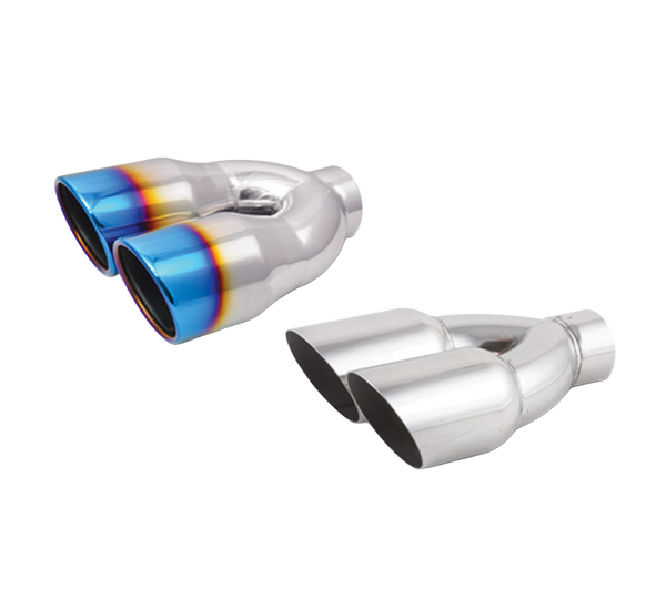 Vibrant 2.5in ID Dual 3.5in OD Round SS Tips (Double Wall, Straight Cut) with Burnt Blue Finish