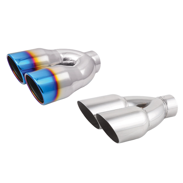 Vibrant 2.5in ID Dual 3.5in OD Round SS Tips (Double Wall, Straight Cut) with Burnt Blue Finish